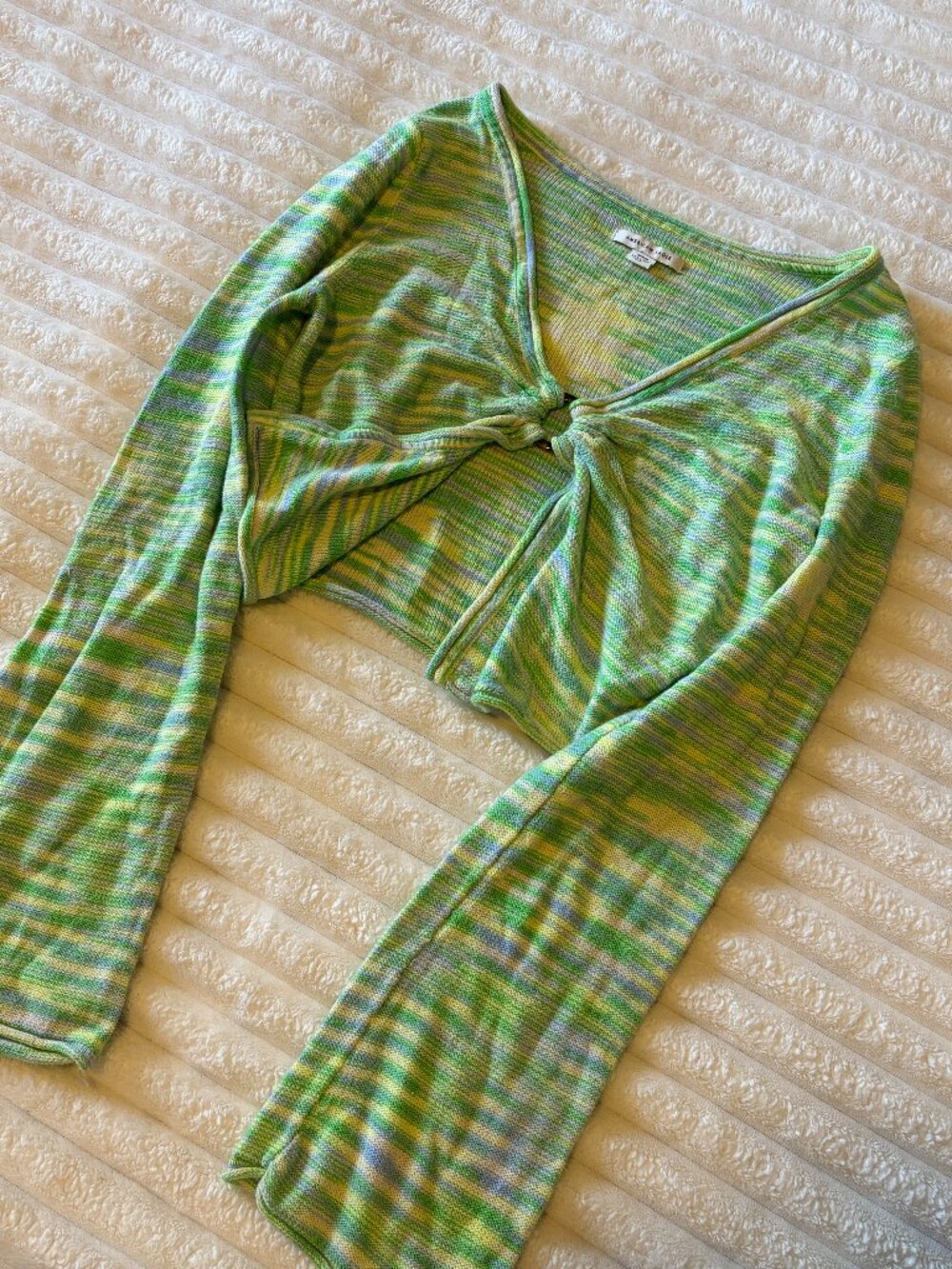 American Eagle Green Space Dye Tie Front Crop Sweater Y2K Size M